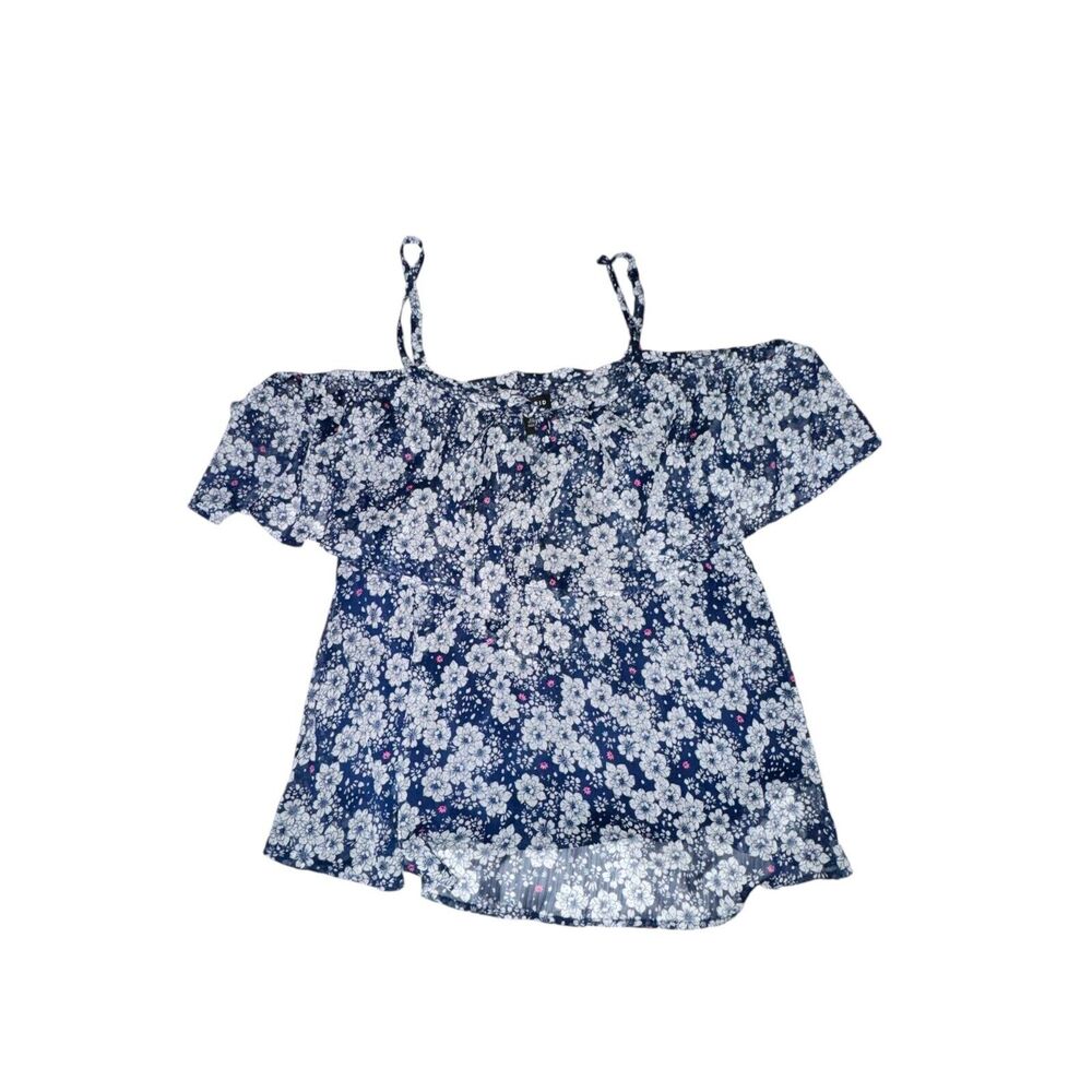 Torrid Tank Top Women's M 00 Blue Floral Ruffle Off Shoulder Adjustable Straps